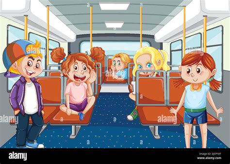 Dentro Del Autobús Con La Gente Ilustración De Dibujos Animados Imagen