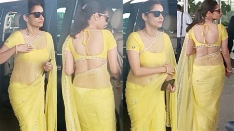 Ankita Lokhande Flaunts Charming Look In Yellow Saree Huge Cleavage