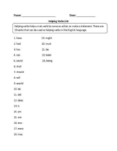 Helping Version Rbs Worksheets Helping Verbs English Grammar English