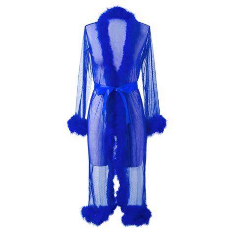 Mortilo Women Fashion Tulle Robe Long Lingerie Nightgown Bathrobe Sleepwear Feather Bridal Robe