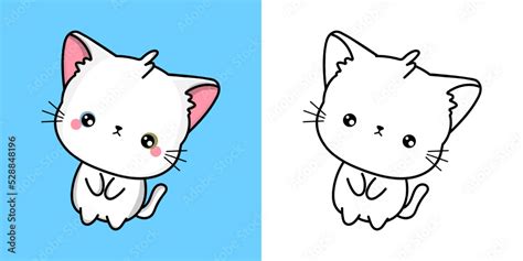 Set Clipart Cat Multicolored and Black and White. Kawaii Clip Art ...