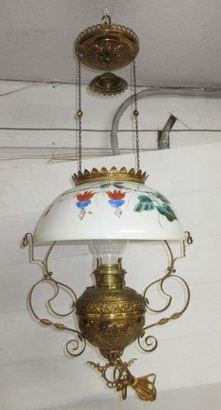 Antique Bradley Hubbard Hanging Oil Lamp Has Been Electrified All