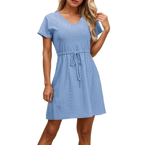 XJDJHC Dresses For Women Swimsuit Cover Ups V Neck Drawstring Slit Eyelet Embroidery Bikini