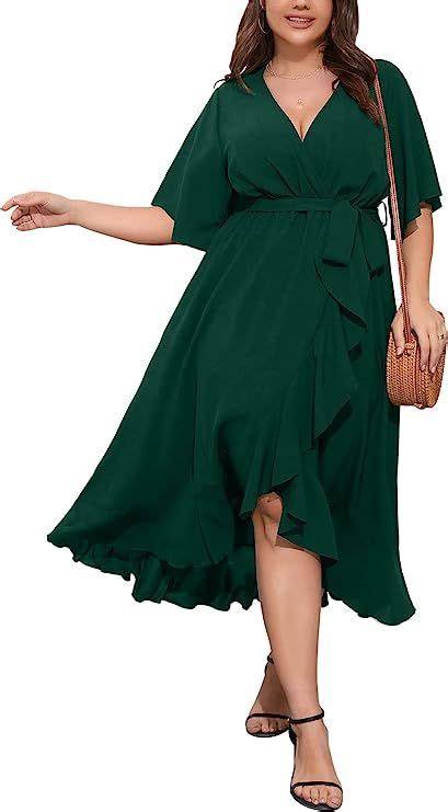 Scomchic Women Plus Size Maxi Dress Short Sleeve Wrap V Neck High Low