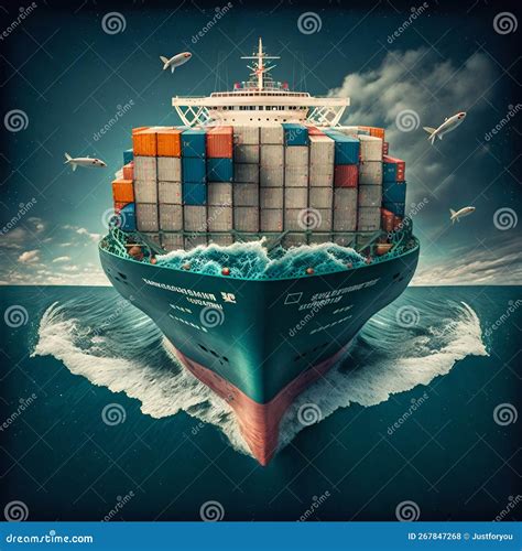 Container Cargo Ship In Sea Generative Ai Stock Illustration