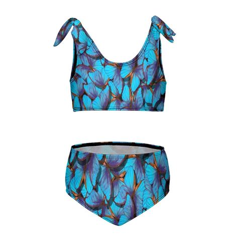 Beautiful Blue Different Butterflys Girl S Piece Bikini Set Beach Sport Swimsuit Swimwear