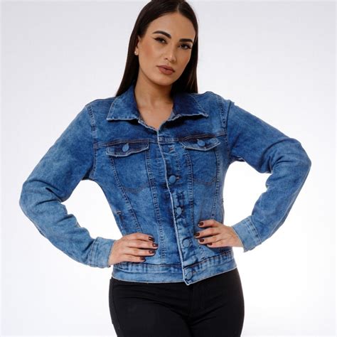 Jaqueta Jeans Feminina Casaco Lycra O Encapado Azul Escuro