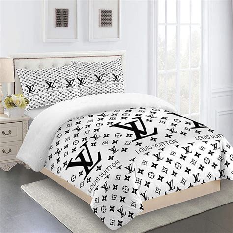 Comforter sets golden with and black logo louis vuitton bedding set bdslux