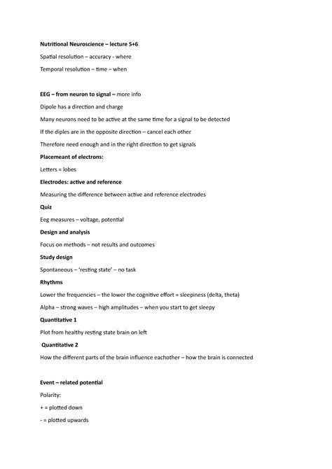 Lec Summaries Of Slides Nutritional Neuroscience Lecture