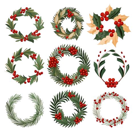 Christmas Wreath Vector Cartoon Decorative Holiday Elements Set Christmas Clipart Holiday