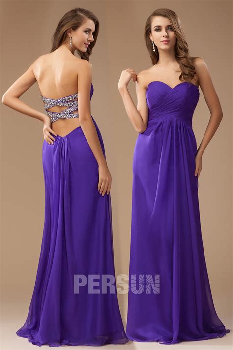 Robe Simple Violette Longue Empire Sans Bretelle Col En V