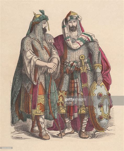 Ilustração de stock Muslim warriors c 13th century hand colored