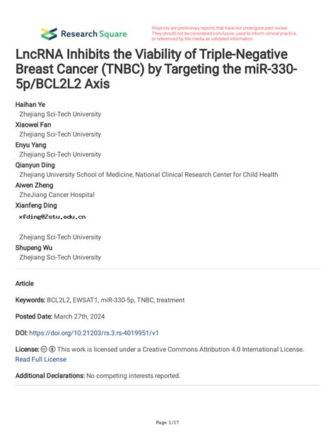 Pdf Lncrna Inhibits The Viability Of Triple Negative Breast Cancer