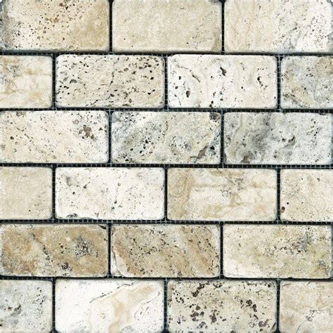 Tumbled Picasso Travertine Brick Mosaics 2 Inches X 4 Inches Travertine Travertine