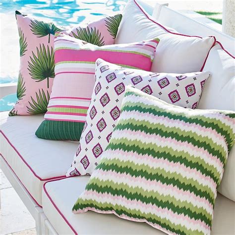 Pink & Green Outdoor Throw Pillows Collection with Stripes | Etsy