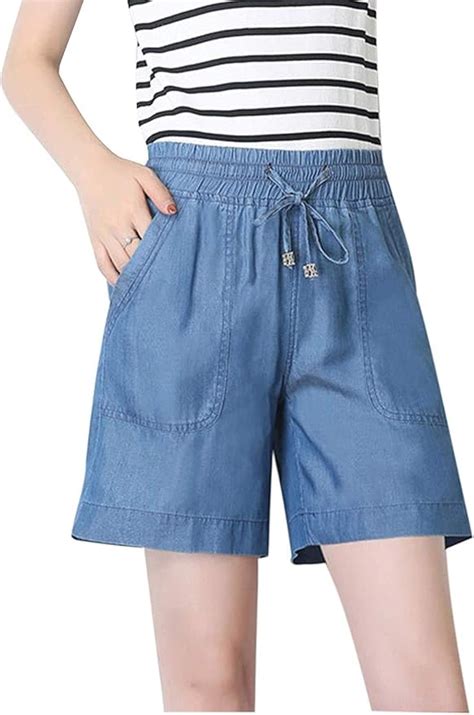 Lazutom Womens Casual Elastic Drawstring Waist Wide Leg Tencel Denim