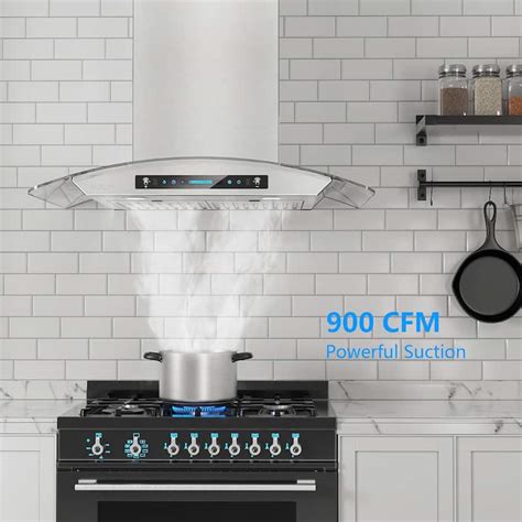 Iktch 30 36 Inch Wall Mount Range Hood Powerful 900 Cfm With Elegant Tempered Glass Design