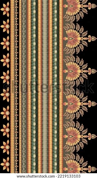 Digital Textile Motifs Border Design Stock Illustration