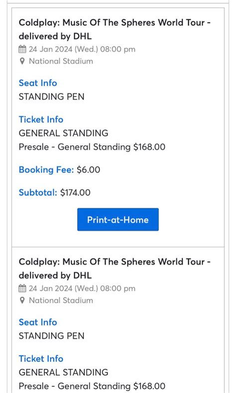 Sale 2 Ticket Coldplay Music Of The Spheres World Tour January 24 Th