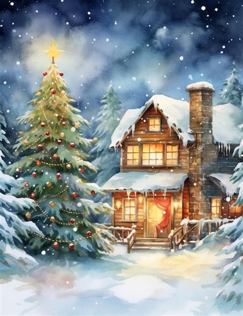 Premium AI Image | Painting of a house in the snow with a christmas ...