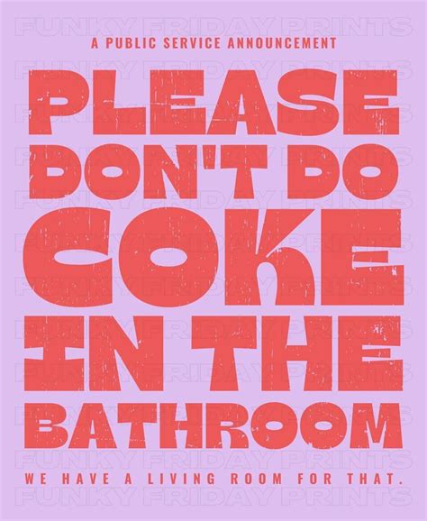 Please Don T Do Coke In The Bathroom Wall Print Retro Bathroom Wall