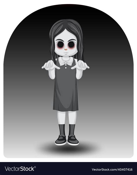 Scary little ghost girl with black eyes Royalty Free Vector