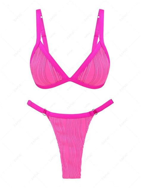 Wave Textured Triangle Tanga Bikini Set In Light Pink Zaful 2024