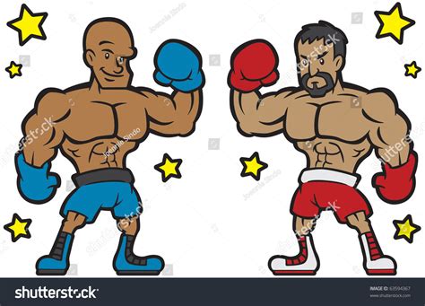 Cartoon Illustration 2 Muscular Boxers Wearing Stock Illustration