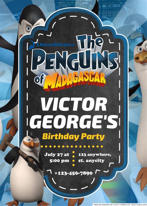 FREE PDF Invitation - Penguins of Madagascar Birthday Invitations