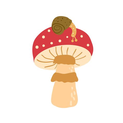 Fly Agaric With Snail On A Cap Isolated On White Background Hand Drawn