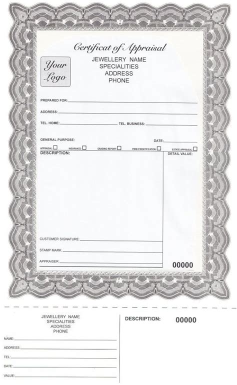 Jewelry Appraisal Certificate Template