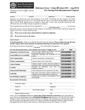 Fillable Online Online Sfsu Reference Form Cohort June Aug