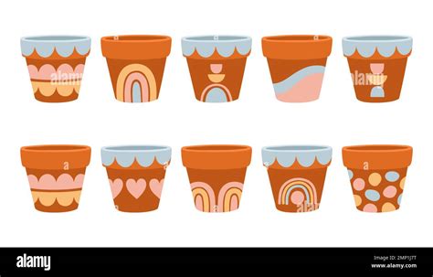 Empty Flower Pots Set Vector Design Illustration Isolated On White