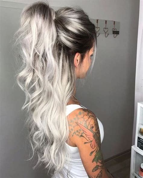 Icy Blonde Hair With Dark Roots Colour Ideas Dark Roots Blonde