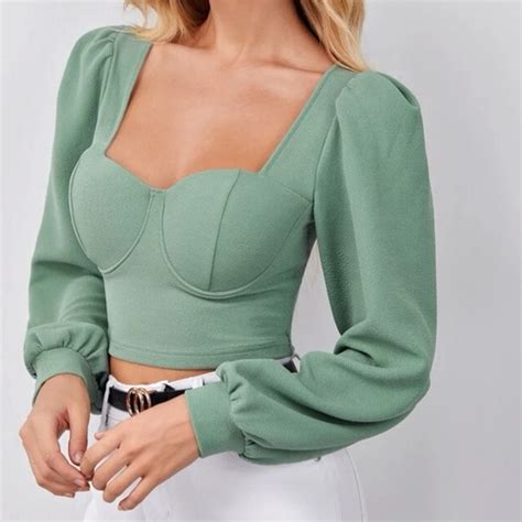 Bebe Tops Sweetheart Neck Puff Sleeve Crop Top Poshmark