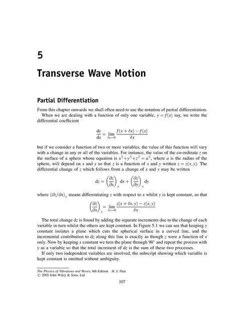 The Physics Of Vibrations And Waves Transverse Wave Motion