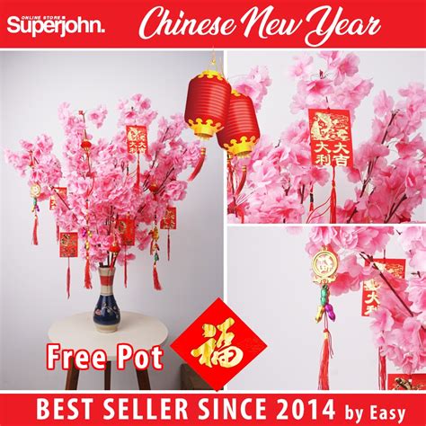 Jual Pohon Imlek Angpao Bunga Sakura Meihua Cm Tebal Pink Free Pot