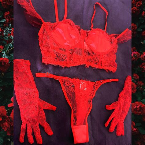 Lace Embroidered Lingerie Set Etsy