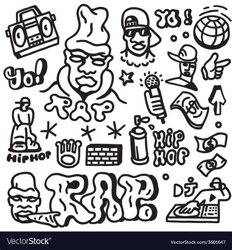 Rap Hip Hop Doodles Set Royalty Free Vector Image