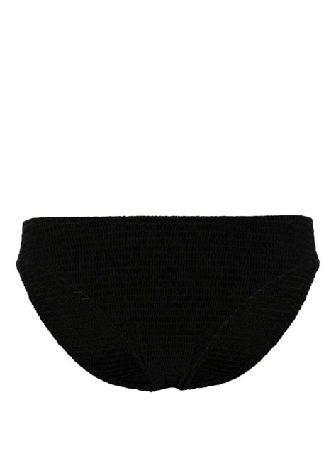 Tot Me Mid Rise Smocked Bikini Bottoms Black Editorialist