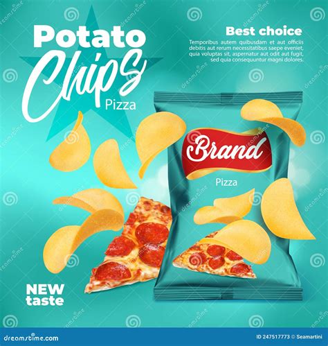 Realistic Pizza Flavored Potato Chips Package Stock Vector