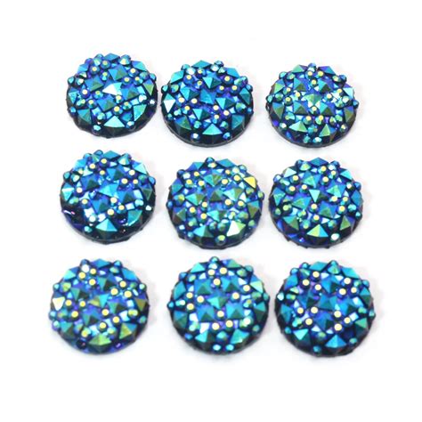 Deep Blue Flatback Resin Round Cabochon Gems Pyramid Dotted