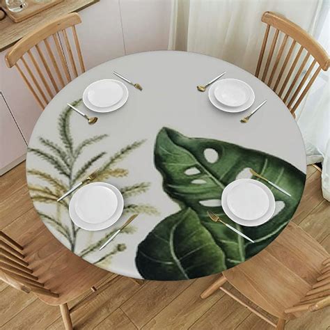 HOMICOZI Summer Tropical Plant Round Table Cover Fitted Table Cover