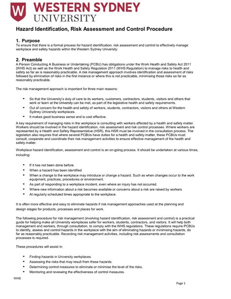 Hazard Identification Risk Assessment And Control Procedure Docslib