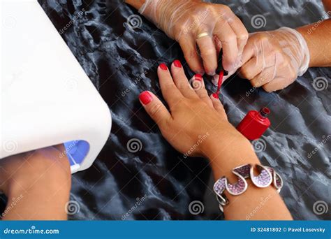 Application And Drying In Nail Gel Drying Device Stock Photo Image Of