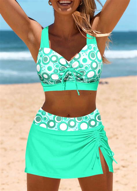 Mid Waisted Drawstring Mint Green Bikini Set Rosewe USD 37 98