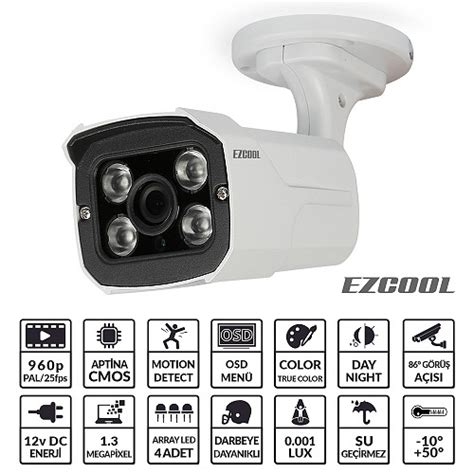 Ezcool EZ-3613 1,3MP 3,6MM (3MP) 2 Array LED AHD OSD Kamera - incehesap.com