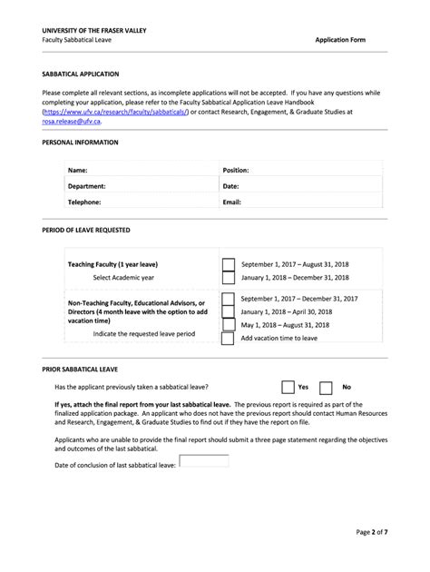 Fillable Online Faculty Sabbatical Leave Application Final