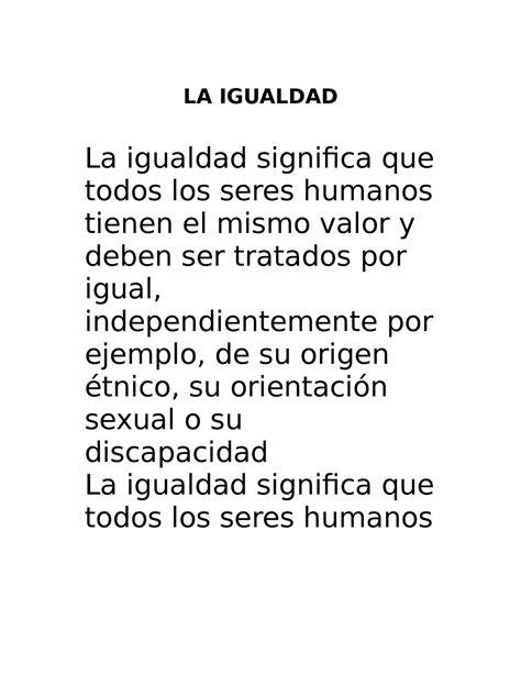 La Igualdad La Igualdad La Igualdad Significa Que Todos Los Seres