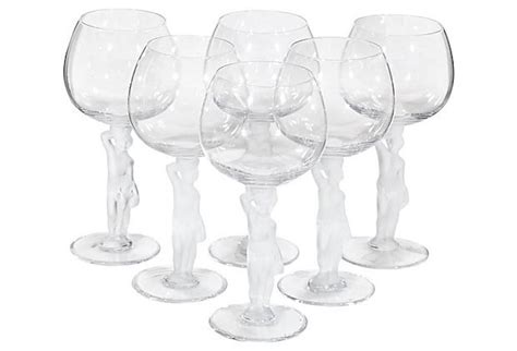 Art Deco Frosted Cherub Nude Wine Stems Set Of Six At Stdibs Frosted Stem Wine Glasses Art